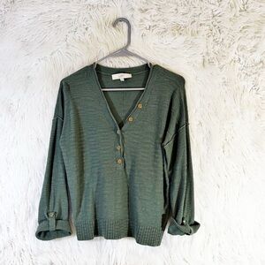 LOFT Women's sm Green V-Neck Button-Up Sweater Long Sleeve